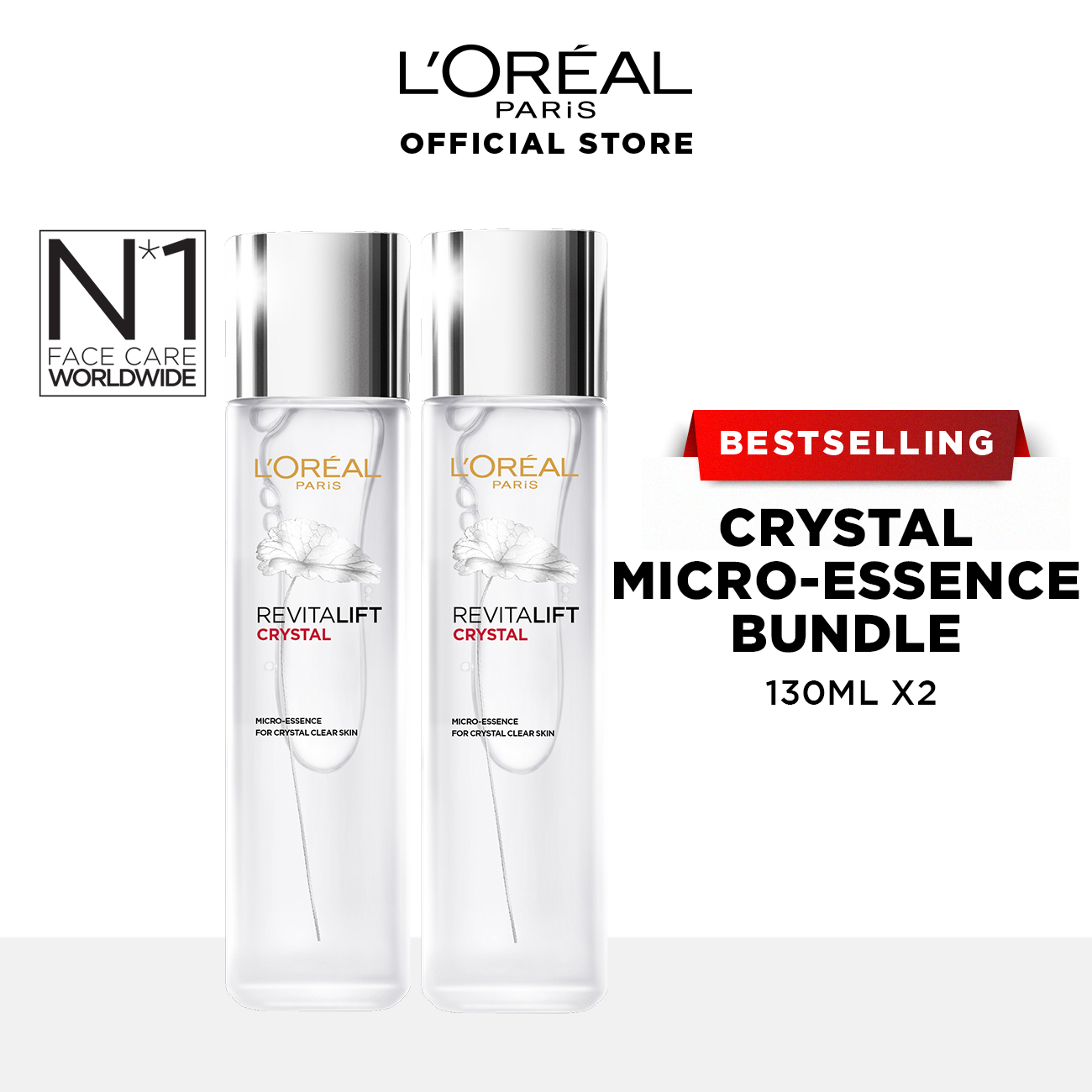 [Bundle of 2] L'Oreal Paris Revitalift Crystal Micro-Essence Water 130ml with Salicylic Acid (Oil Control)