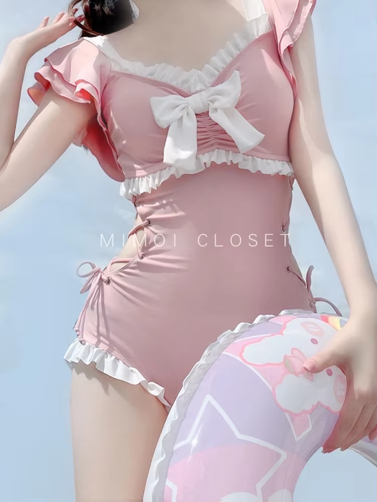 Summer Sexy Fashion Harajuku Bikinis Lady Kawaii Sweet Patchwork Women's Clothing Swimwear Sleeveless Bowknot Swimsuits Women