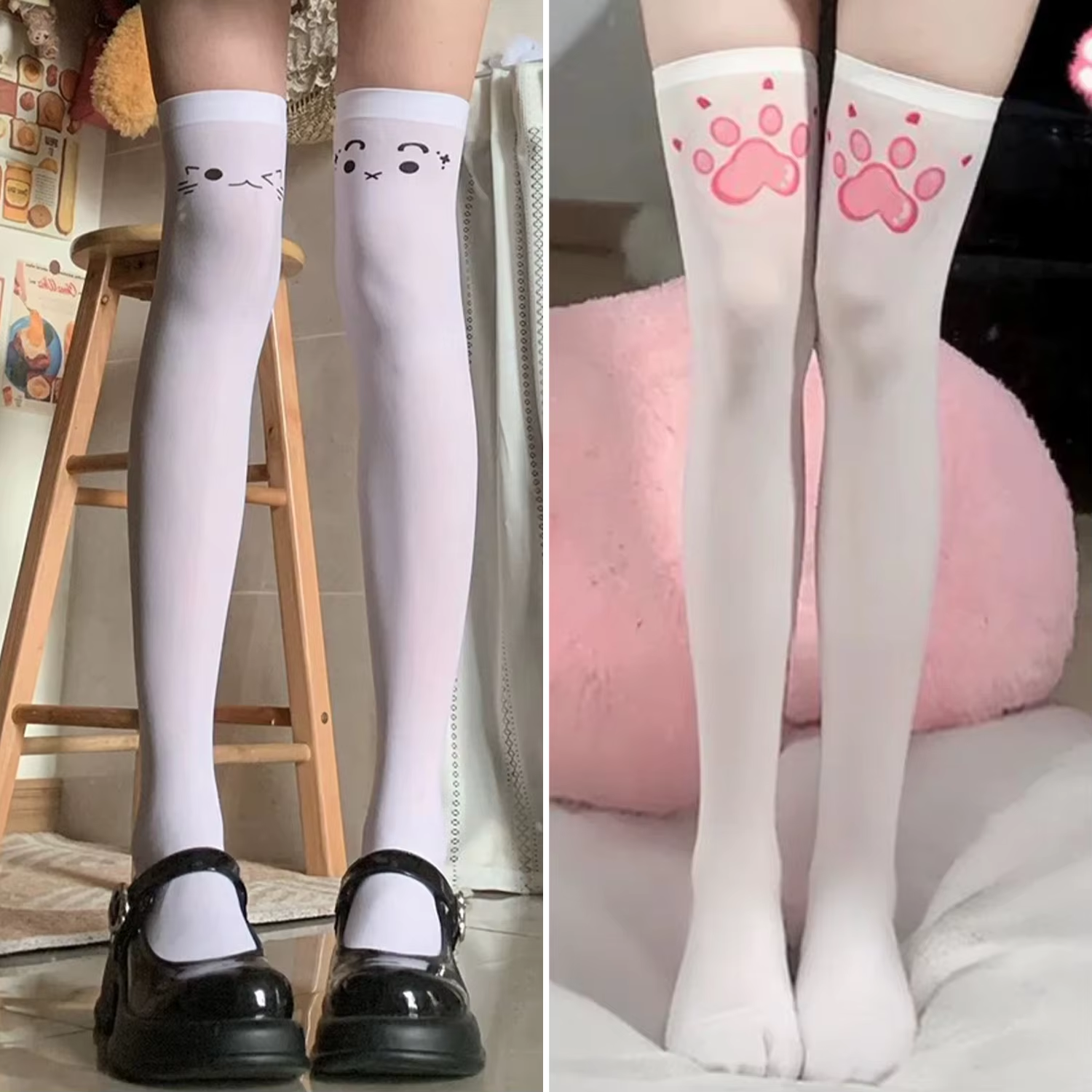 Lolita Japanese Kawaii Cat Claw Expression Thigh Socks Over Knee Thigh High Stockings Long Socks JK Harajuku Y2K Cosplay Socks