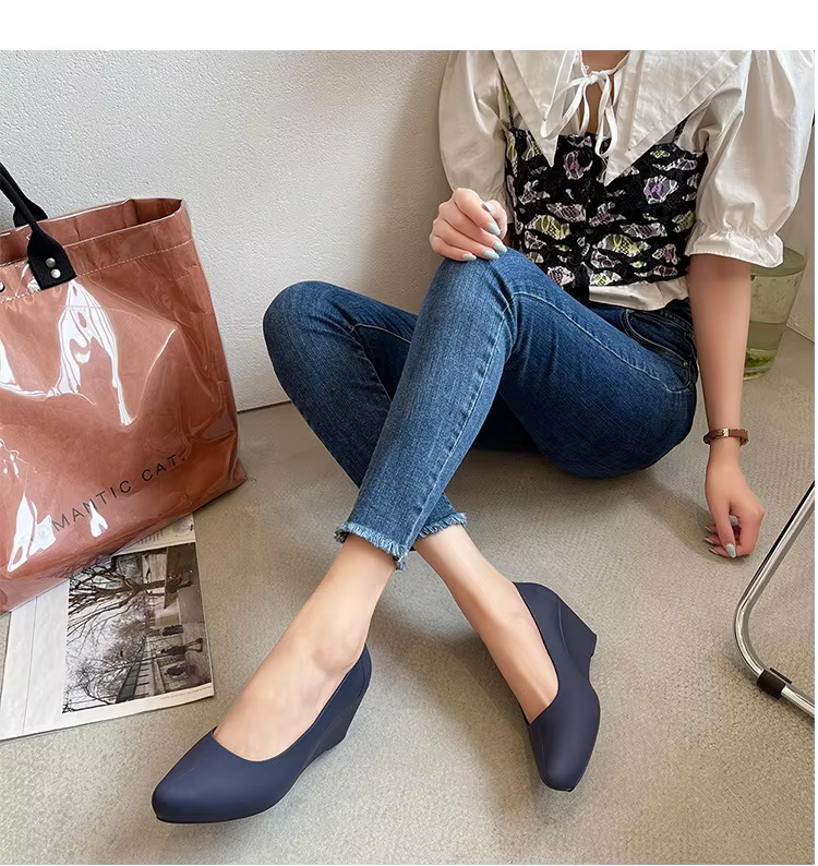 Wedges High heels jelly sandals women solid candy sandales pointed toe summer rain shoes ladies waterproof pvc sandalias 2021