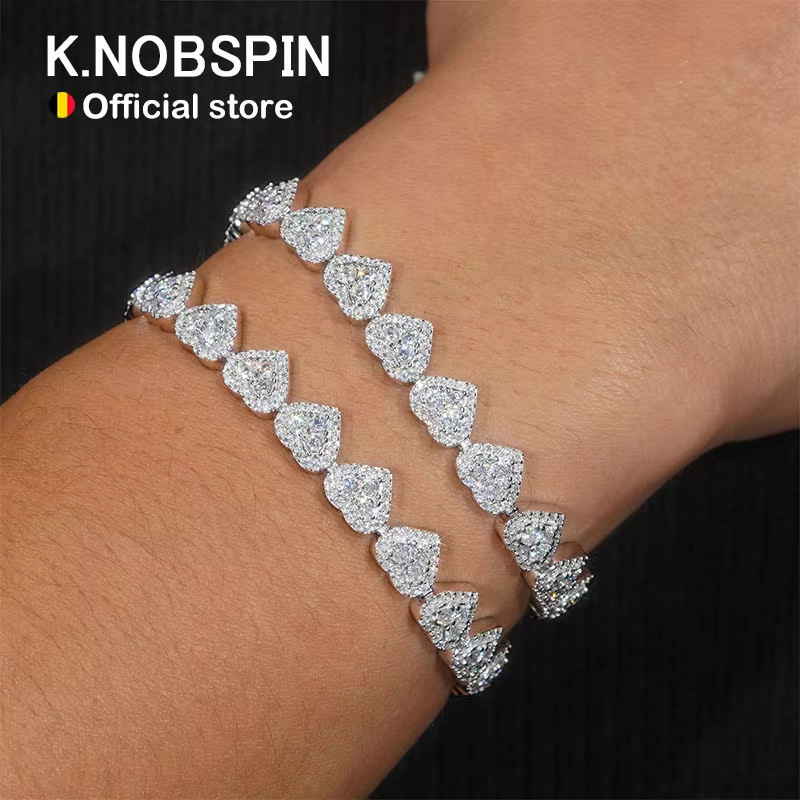 K.NOBSPIN D VVS1 All Moissanite Heart Bracelet Necklace 925 Sterling Silver Prom Party Fine Jewelry with GRA Bracelets for Women