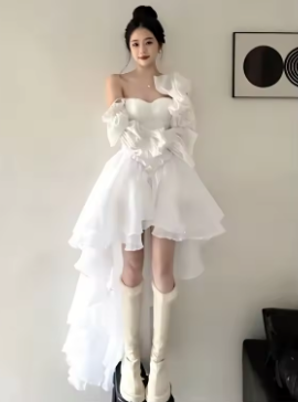 Elegant Heavy Off Shoulder Dresses Early Spring New White Dress for Women Y2k Slim Waist Long Sleeve Vestidos De Mujer