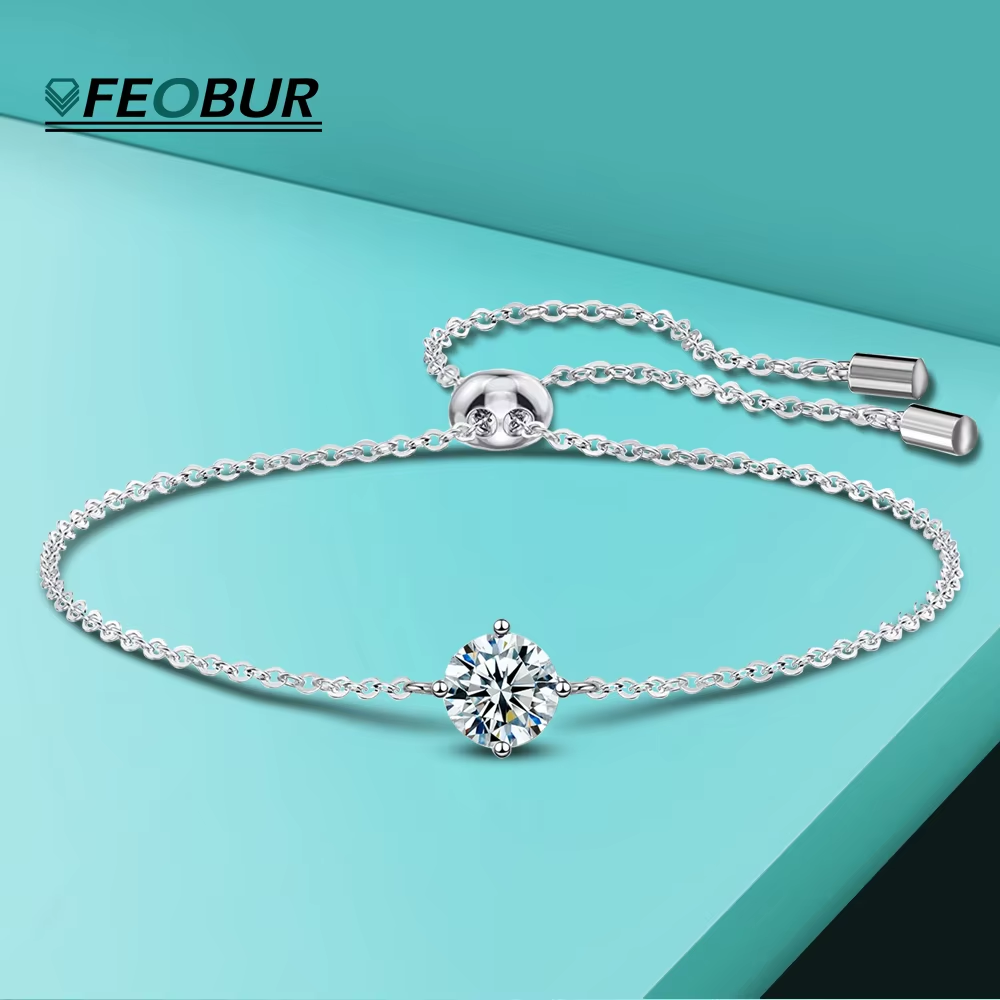 Certified 1 Carat Moissanite Bracelet for Women Adjustable Classic Lab Diamond Hand Chain 925 Silver Wedding Jewelry Gift