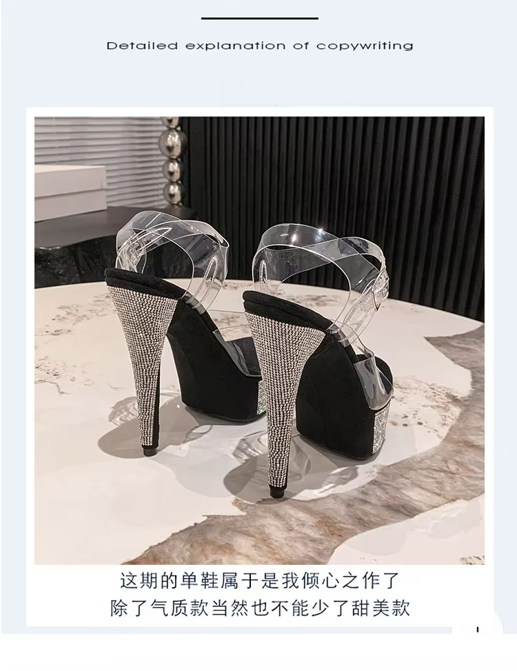 Women 2025 New PVC Transparent Sandals Summer 15CM Stiletto Rhinestone Platform Party Heels Super Glitter Nightclub Dance Shoes
