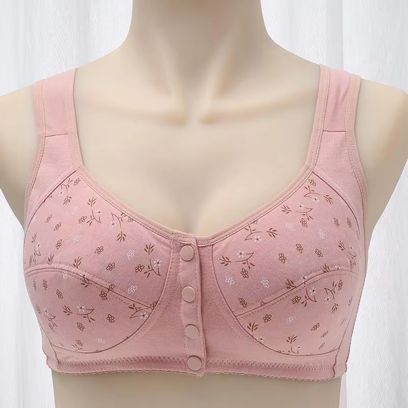 Front Closure Cotton Bra for Women Breathable Soft Brassiere Wire Free Thin Cup Bralette Sleeping Lingerie