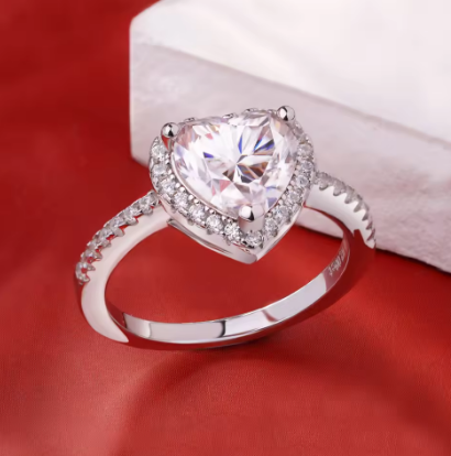 BXINY GRA Certified 1/2CT Heart Cut Moissanite Rings 925 Sterling Silver D Color Lab Diamond For Women Halo Wedding Band Jewelry