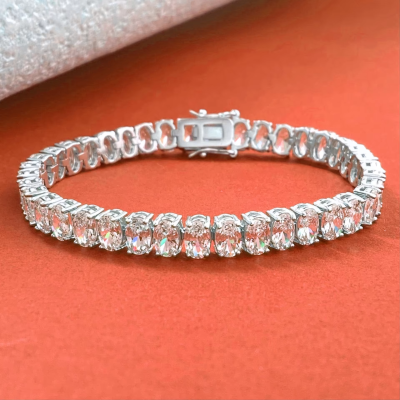 BXINY 0.5Carat Oval Cut Moissanite Tennis Bracelets S925 Silver 18K Gold Plated for Women Men HipHop Jewelry Gifts GRA Certified