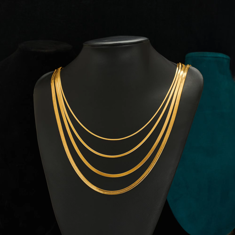 Stainless Steel Chain Gold Color Plated Necklace Fashion High Quality Blade Chain Men Women Choker Jewelry Accessories DIY Gift